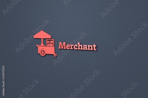 Fotografía 3D illustration of Merchant, red color and red text with dark grey background