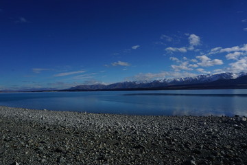 water, sky, sea, lake, landscape, clouds, ocean, blue, nature, coast, cloud, summer, beach, reflection, travel, sunset, mountains, snow, mountain, view, beautiful, horizon, new zealand, river