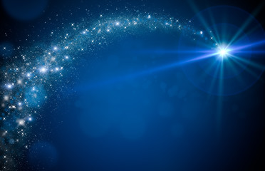 abstract bright white star with blue background. shooting star. meteoroid. asteroid, comet
