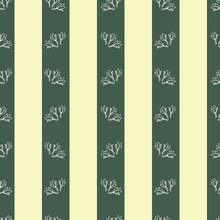 Botanical Flowers In A Victorian Style Vertical Stripe. Seamless Vector Pattern In Green And Yellow Is Great For Textiles, Wallpaper, Stationery, Cards, Fashion, Dollhouses And Scrapbooking.