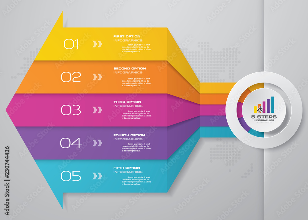 5 steps Infographics element arrow template chart for presentation ...