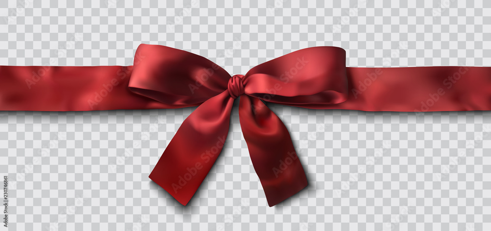red satin ribbon and bow vector illustration - obrazy, fototapety, plakaty 