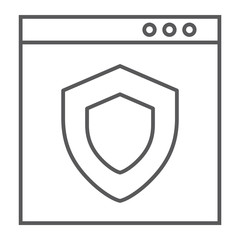 Internet security thin line icon, safety and network, shield sign, vector graphics, a linear pattern