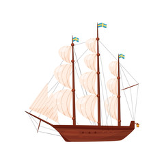 Wall Mural - old wooden ship. sailing vessel. marine transport. sea and ocean theme. flat vector element for hist