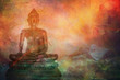 illustration of buddha statue on abstract painting style background