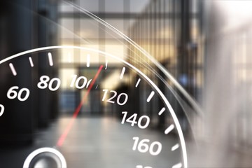 Modern car speedometer on background