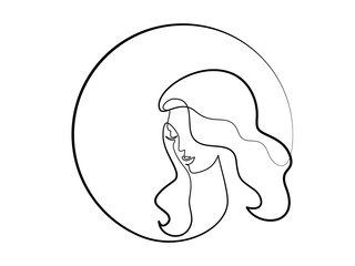 Wall Mural - Continuous one different wide line drawing. Abstract portrait of pretty young woman with beautiful hair in round. Vector illustration