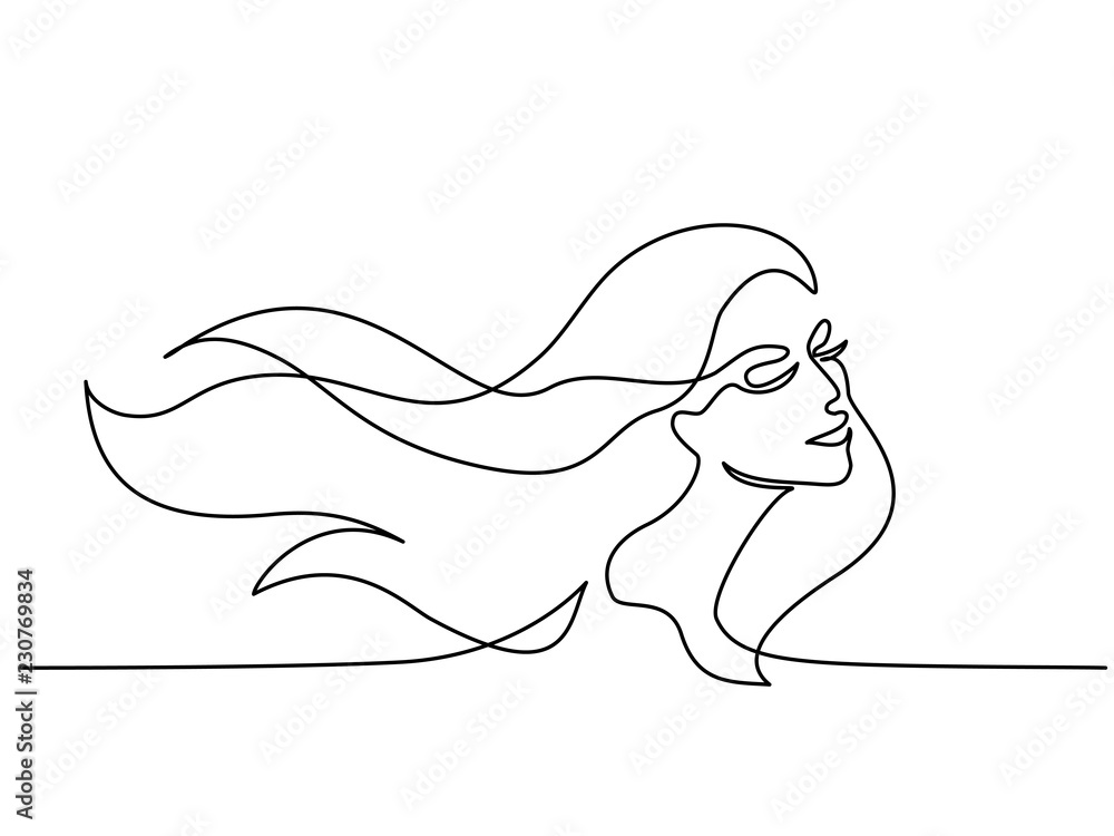 Continuous one line drawing. Abstract portrait of pretty young woman ...