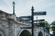 Directional Signs And Distance To Numerous Tourist Attractions From Richmond, London, UK.