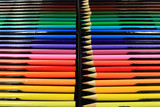 Fototapeta Tęcza - Color pencils pattern sort in box set colorful background.