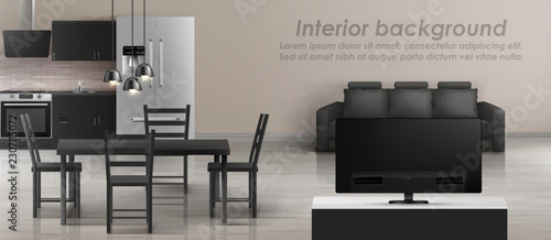 Vector Mockup Of Studio Apartment With Living Room And Kitchen