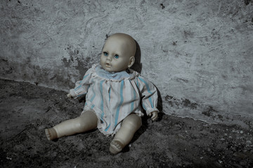 Scary demonic doll in the basement