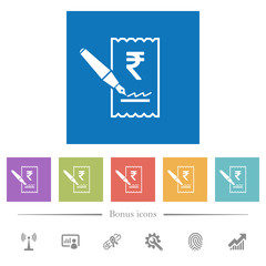 Poster - Signing Rupee cheque flat white icons in square backgrounds