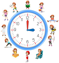 Canvas Print - Woman activity on clock
