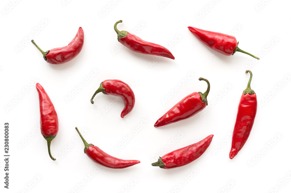 Red hot chilli peppers pattern. Food background. - obrazy, fototapety, plakaty 