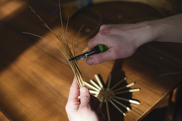 Basketwork from willow twigs in the workshop.