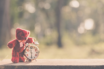 Wall Mural - Teddy Bear Doll and Retro Alarm Clock with tone