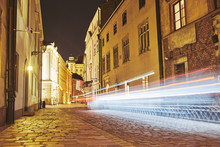 Old Buildings In The Historic District Of Krakow At Night