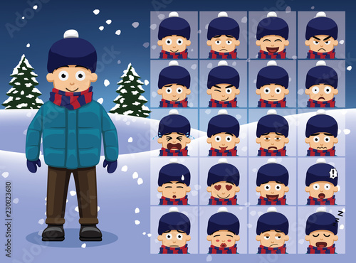 Winter Boy Cartoon Emotion faces Vector Illustration