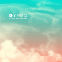 Wall Mural - square vector background with realistic pink-blue sky and cumulus clouds. the image can be used to d