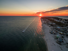 Beautiful Ocean Sunset - Drone/Aerial Photograph Of Gulf Shores/Fort Morgan Alabama.  This Area Is Known For Its Warm Oceans And White Sand Beaches.  