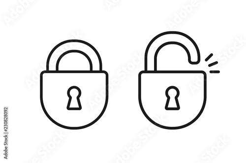 Fotografía Black isolated outline icon of locked and unlocked lock on white background