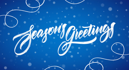 Wall Mural - vector illustration. handwritten modern brush typy lettering of season's greetings on blue snowflake