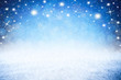 canvas print picture - christmas xmas blue snow bokeh background with many shiny stars lights with copy space / Weihnachten hintergrund blau sterne lichter bokeh schnee leer mit textfreiraum