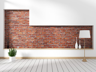 brick wall with decor mock up interior decoration empty room. 3D rendering