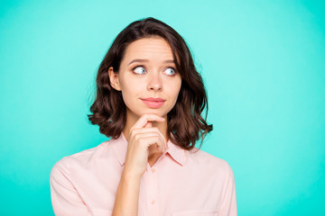 Wall Mural - Close-up portrait of nice lovely attractive charming lady lookin