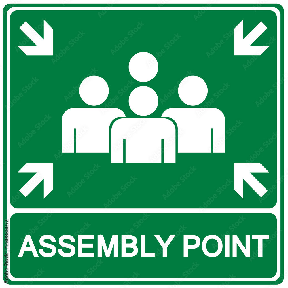 Emergency evacuation assembly point sign, gathering point signboard ...