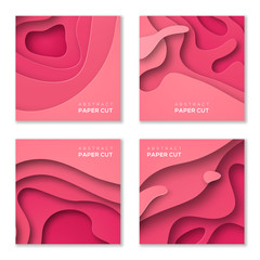 Wall Mural - square banners with pink paper cut