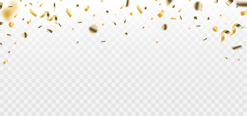 Wall Mural - Confetti. Golden falling Confetti glitters. Isolated on white. Colorful bright confetti. Vector