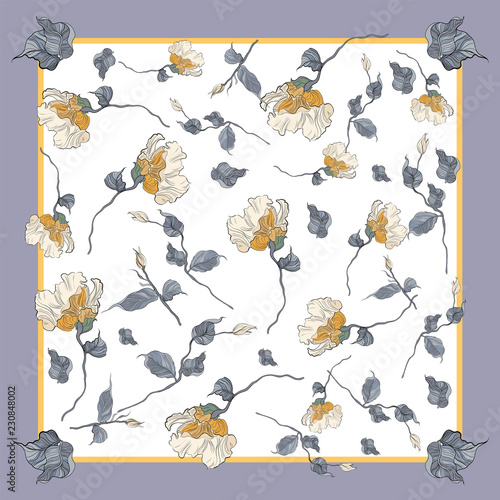 Fotomural Silk scarf with blooming eustonma