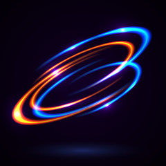 Wall Mural - Vector light effect. The object s light stroke. Circular lens flare. Abstract rotational lines. Power energy element. Luminous sci-fi. Shining neon lights cosmic abstract frame. Magic round frame.