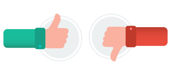 Leinwandbilder - Icon of the hand like or disliked. Thumbs Up and Thumbs Down. Simple buttons with user feedback for social network, mobile app. Vector illustration icons in a flat style isolated on white background.
