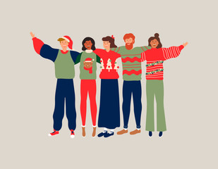 Christmas people friend group hug illustration