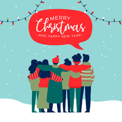 Christmas and New Year diverse people group card