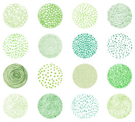 green natural textures in round shapes. doodle circles for package design for natural products