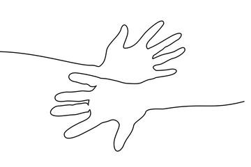Wall Mural - Continuous one line drawing. Abstract hands togehter. Vector illustration