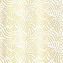 Elegant Gold Foil Abstract Background. Curved Line Seamless Pattern Metallic Shiny Golden On White. Handdrawn Vector Texture. Modern, Abstract Mosaic Art For Celebration, Christmas, New Year, Wedding