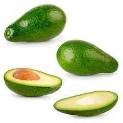 Wall Mural - Set of ripe avocado and halves in different angles on a white.