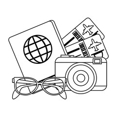  Travel and vacation symbols in black and white