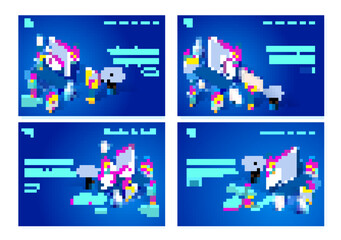 Set of isometric vector illustrations depicting the web development process. Web page templates for graphic design.