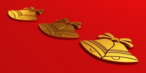 Wall Mural - golden christmas bells. 3d render illustration