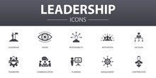 Leadership Simple Concept Icons Set. Contains Such Icons As Responsibility, Motivation, Communication, Teamwork And More, Can Be Used For Web, Logo, UI/UX
