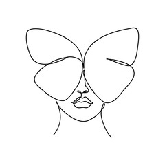 Wall Mural - woman face with butterfly line art