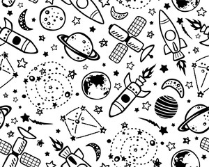 Wall Mural - Seamless pattern vector of outer space theme set. Eps 10