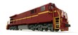 Modern diesel railway locomotive with great power and strength for moving long and heavy railroad train. 3d rendering.