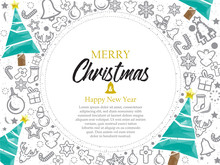 Merry Christmas And Happy New Year Greeting Card Template.